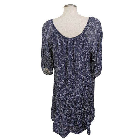 ROSEMARINE Silk Blend Dress XL Blue White Floral Tiered Boho Hobo Prairie Italy - Picture 4 of 6